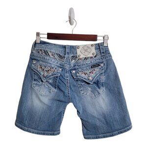 Miss Me Short Women 27 Blue Rainbow Embroidered Boho Distress Bling  JP7151d3